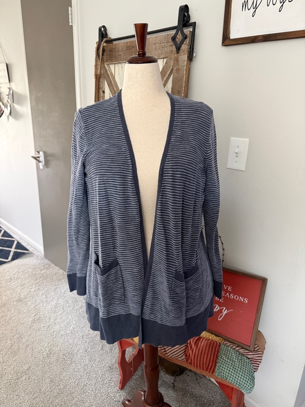 Terra & Sky Navy and Gray Striped Open-Front Cardigan